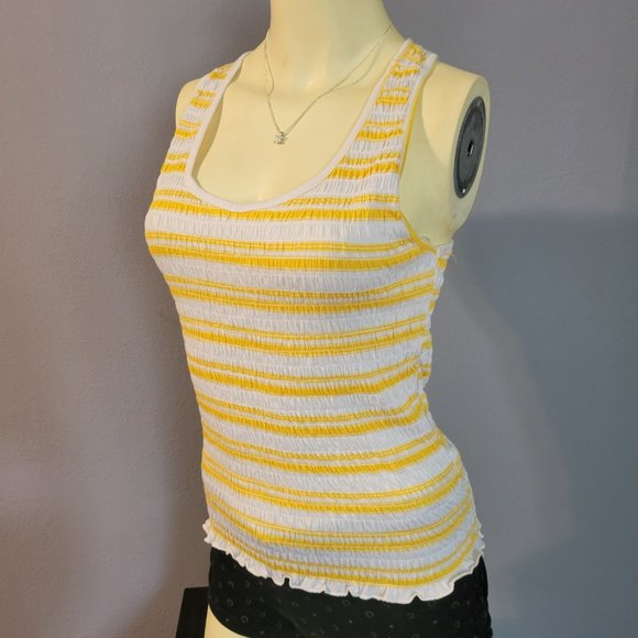 SO Yellow & White Striped Textured Tank Top - Picture 2 of 5